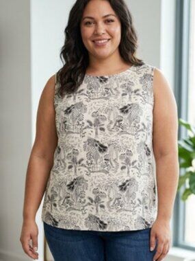 Women's 2X Sleeveless Top Black & White Island Design Rayon Spandex Grace Woman